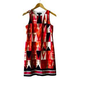 Jessica Howard Red Orange Abstract Print Sleeveless Dress Size 4 Petite